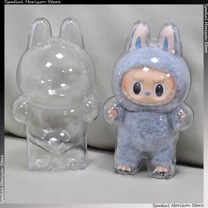 Labubu Transparent Protective Cover – Cute Elf Plushie Display Bag & Mini Portable Storage Box for Stuffed Toys