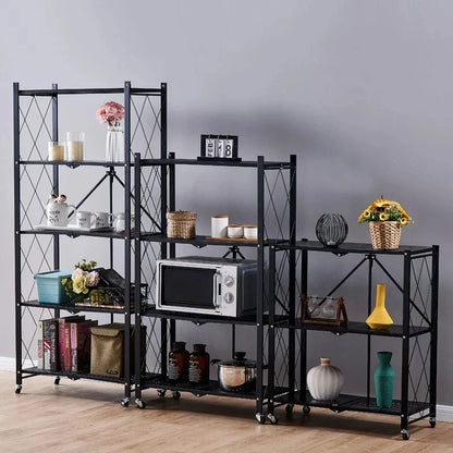 Foldable Large Iron Frame Storage Shelves – Installation-Free Standing Metal Shelving Unit for Kitchen