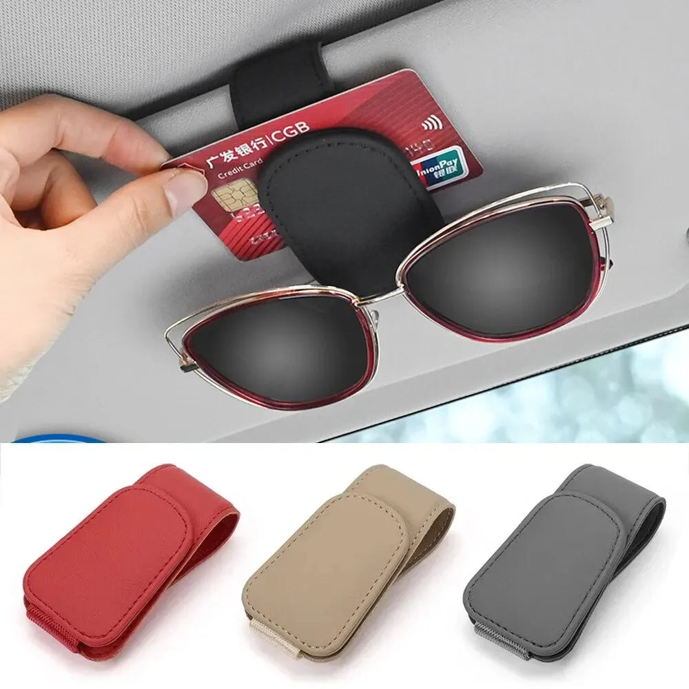 Universal Car Sun Visor Glasses Holder Clip – Magnetic Leather Eyeglass Hanger Storage Organizer Auto Accessories