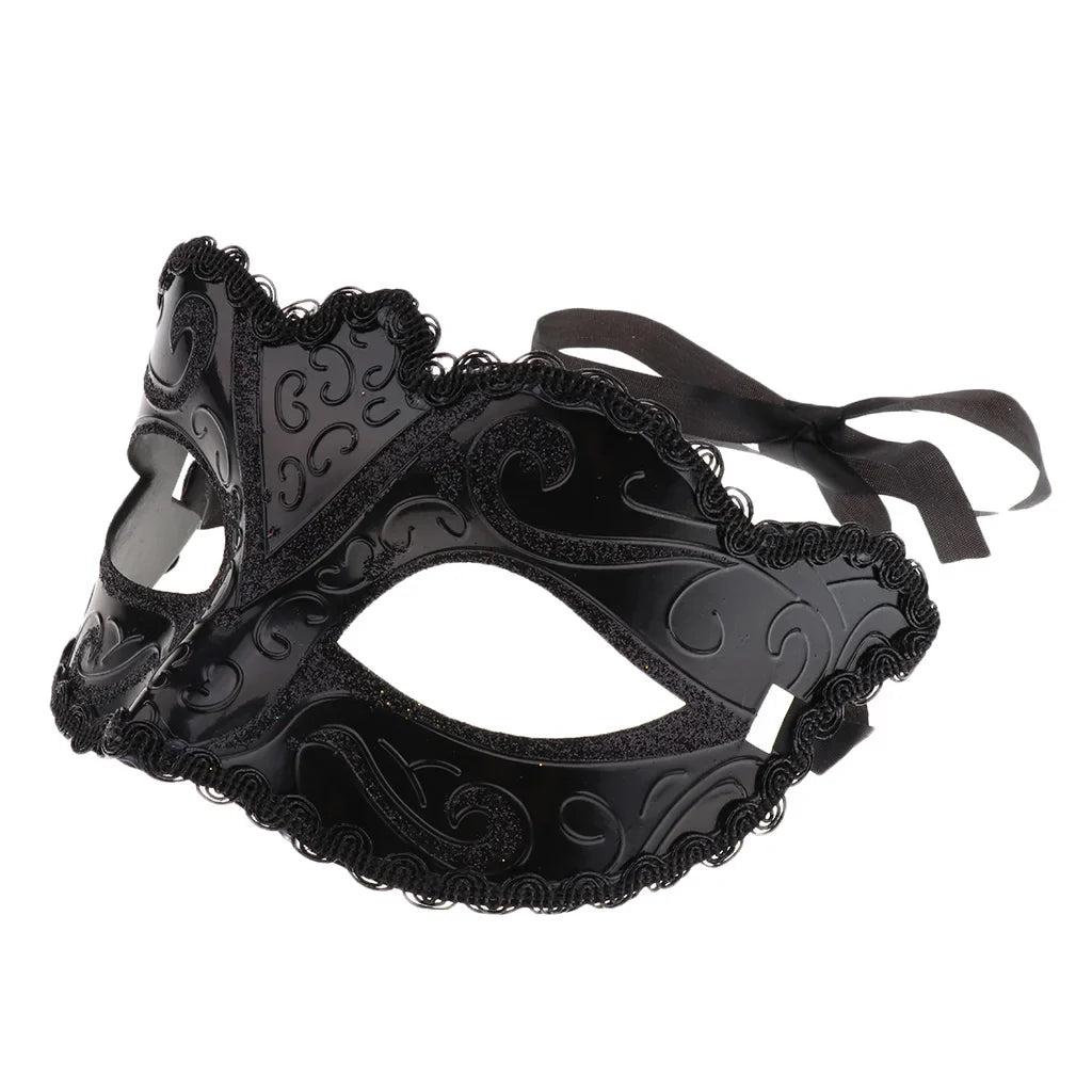 Black Lace Half Face Fox Mask – Venetian Masquerade Eye Mask with Tiara for Carnival & Party Wear