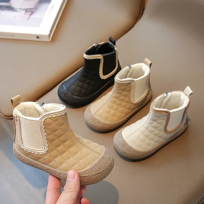 Autumn Winter Baby Girls Boots — Waterproof, Windproof, Non-Slip Plush Ankle Shoes for Kids