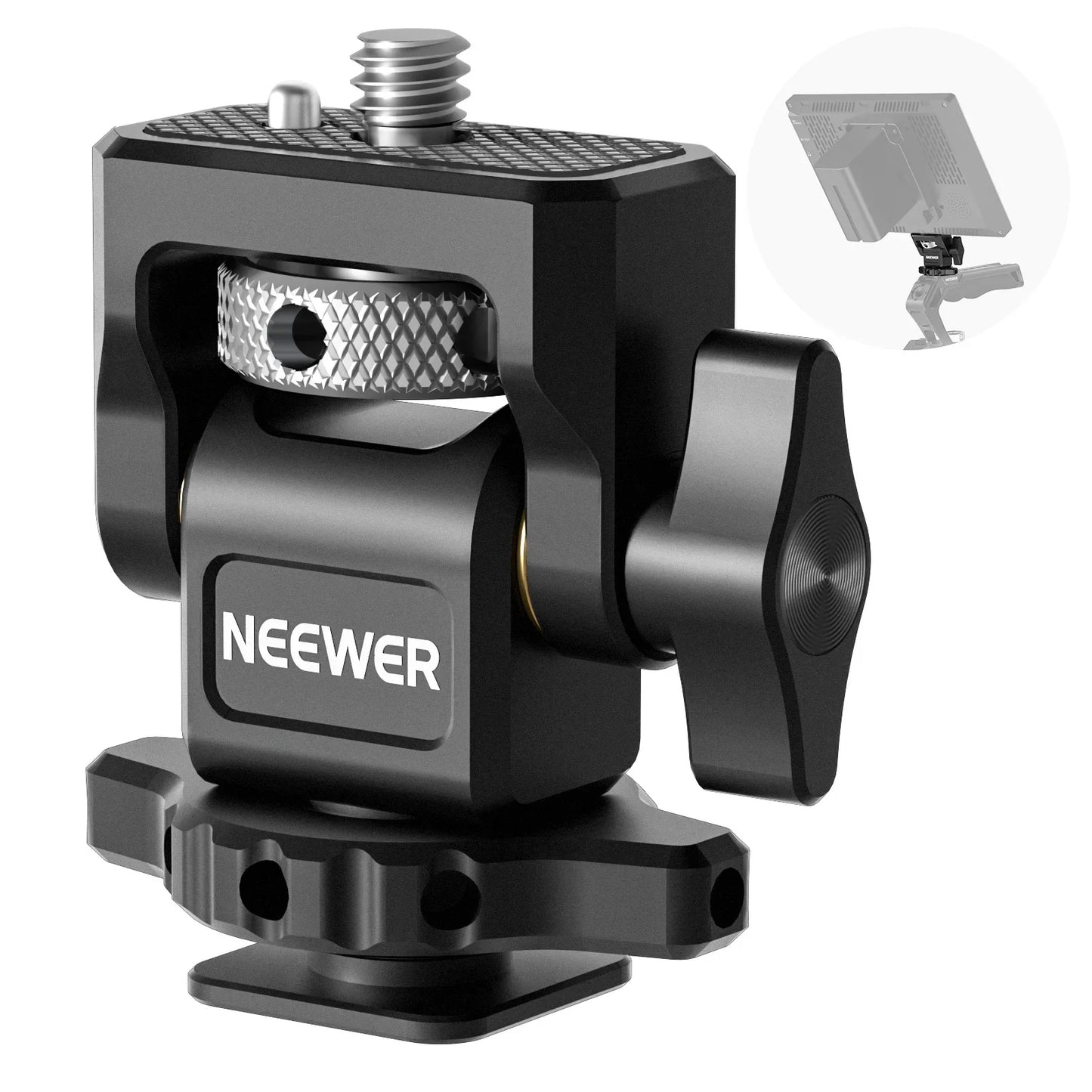 NEEWER Adjustable Camera Clamp – Monitor Mount with Cold Shoe, Anti-Twist 1/4" Screw for Flash & DIY Accessories