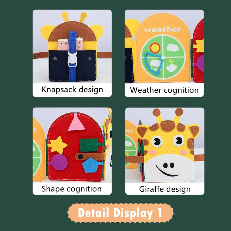 Montessori Busy Book for Kids – Color, Shape & Animal Cognition, Early Education Giraffe Quiet Book, Fine Motor Skills Toy