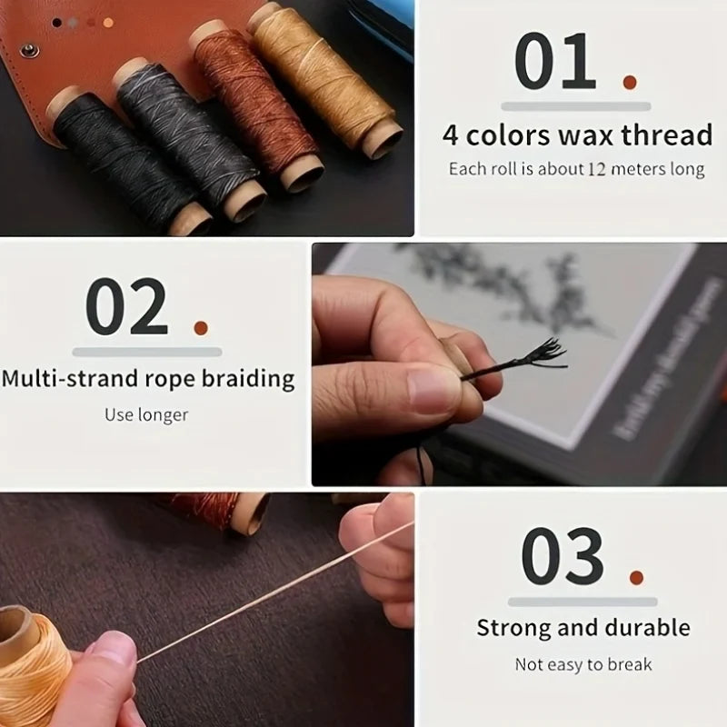 Leather Working Kit – Sewing Tools with Large Eye Needle, Waxed Thread, and Leather Upholstery Repair Accessories