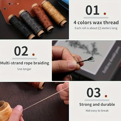 Leather Working Kit – Sewing Tools with Large Eye Needle, Waxed Thread, and Leather Upholstery Repair Accessories