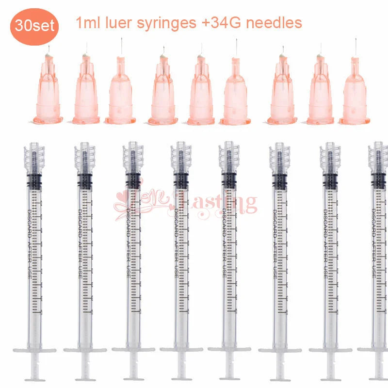 1ml Luer Syringes Kit with 30G–34G Needles (2.5–4mm) – Sharp Precision Injection & Tattoo Tool Set