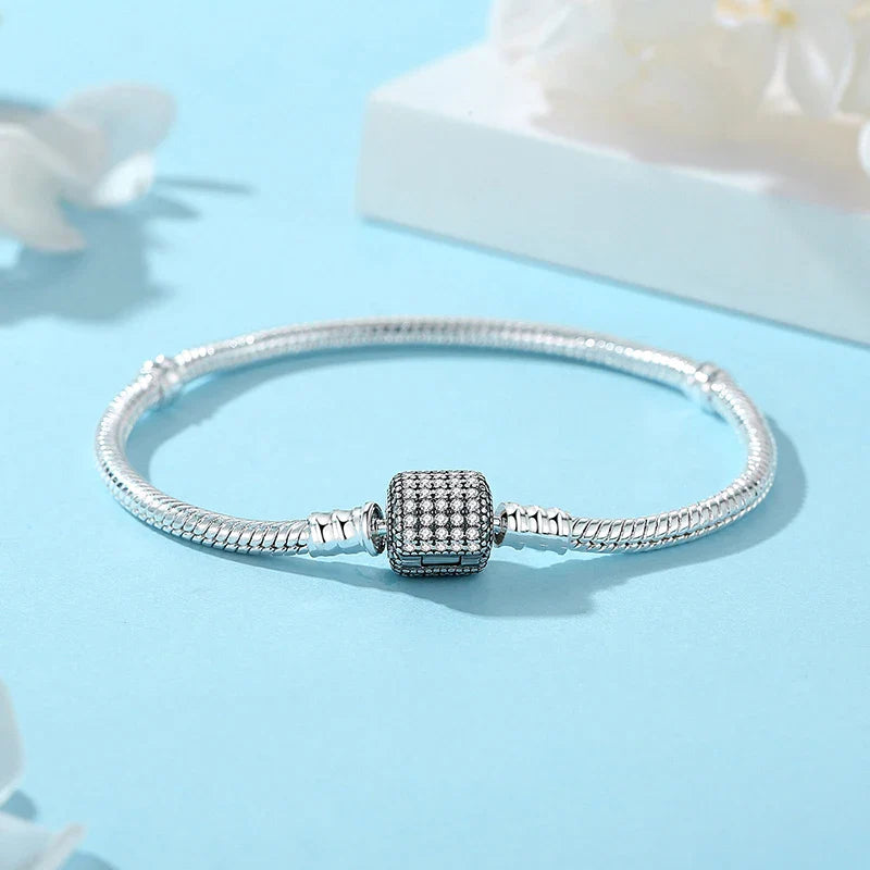 925 Sterling Silver Love Heart Charm Bracelet – Rose Gold Snake Chain Bangle for Women | DIY Luxury Bead Jewelry Accessories