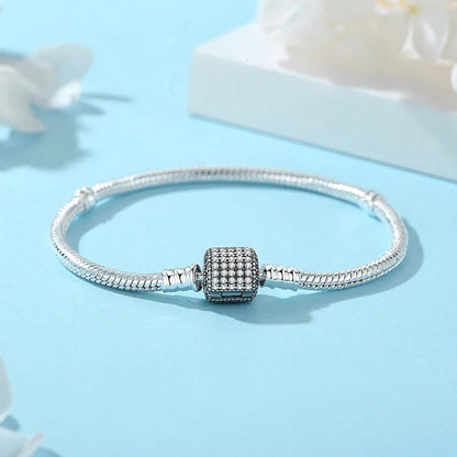 925 Sterling Silver Love Heart Charm Bracelet – Rose Gold Snake Chain Bangle for Women | DIY Luxury Bead Jewelry Accessories
