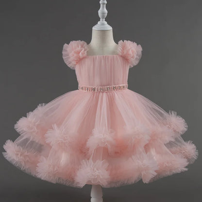 Girls Lace Mesh Princess Dress - Sleeveless Summer Party Dress for Ages 1-7