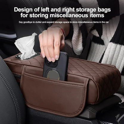 Car Center Console Protector Mat – Thick Memory Foam Armrest Cushion with Tissue Storage Pocket