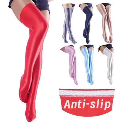 Glamorous Japanese Thigh-High Stockings: Shiny Over-The-Knee High Socks for Women - Extra Long Compression Stockings