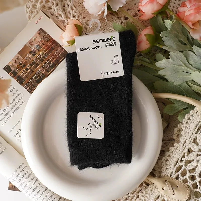Women’s Wool Winter Socks — Thick Warm Medium Tube Rabbit Hair & Cashmere Socks for Autumn/Winter