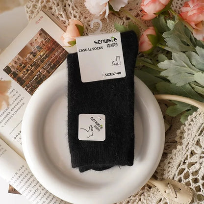 Women’s Wool Winter Socks — Thick Warm Medium Tube Rabbit Hair & Cashmere Socks for Autumn/Winter