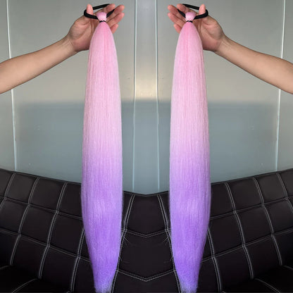 2PCS Synthetic Straight Ponytail Hair Extensions – Colorful Braiding with Elastic Hair Tie for Women