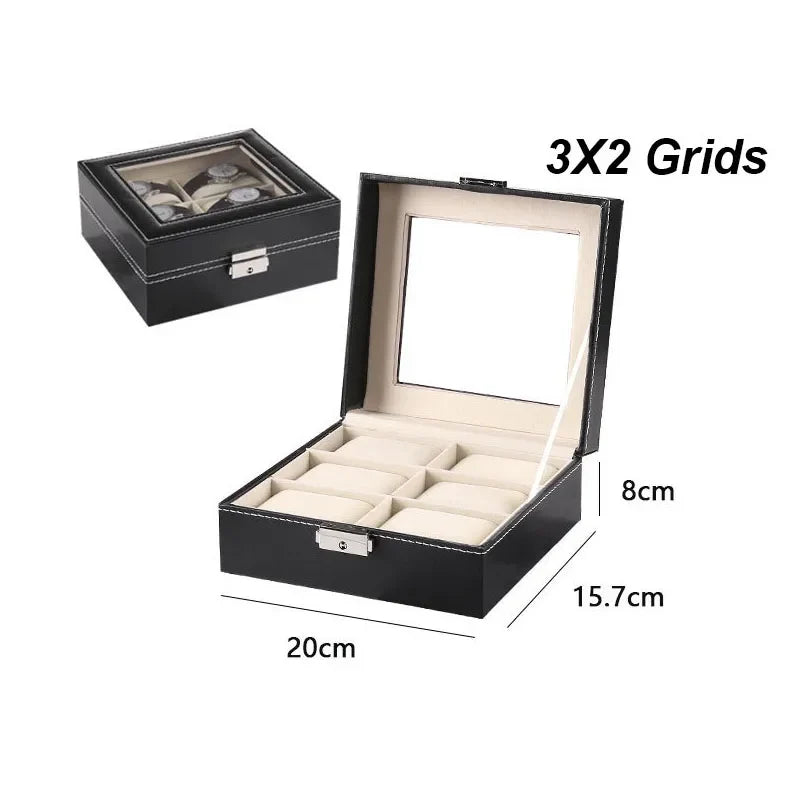 DELESYS PU Leather Watch Box – 2/3/4/5/6/8/10/12 Slot Storage Case with Lock, Traditional Style Gift Box