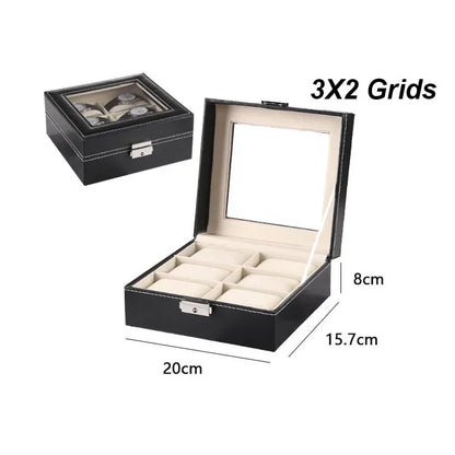 DELESYS PU Leather Watch Box — 2/3/4/5/6/8/10/12 Slot Traditional Style Storage Case with Lock, Gift Watch Organizer