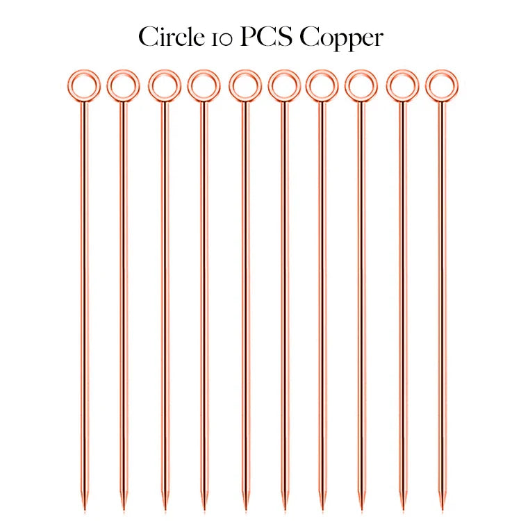 10PCS Stainless Steel Cocktail Picks - Fruit Sticks & Drink Stirring Sticks in Circle, Ball, and Hat Shapes