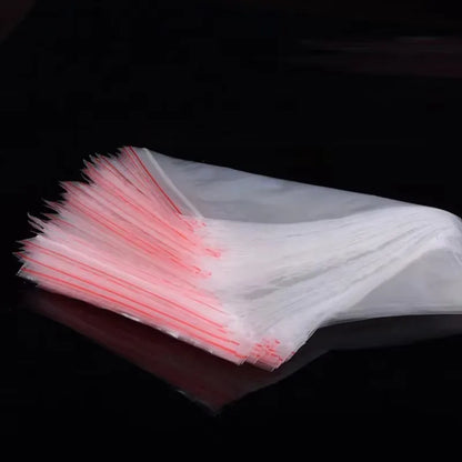 100pcs 50 Micron Clear PE Zip Lock Bags – Reclosable Plastic Pouches for Candy, Cookies & Dried Fruits