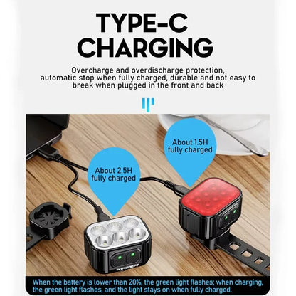 USB Rechargeable Bicycle Light Set – Waterproof LED Front Headlight & Rear Taillight for Mountain and Road Bikes