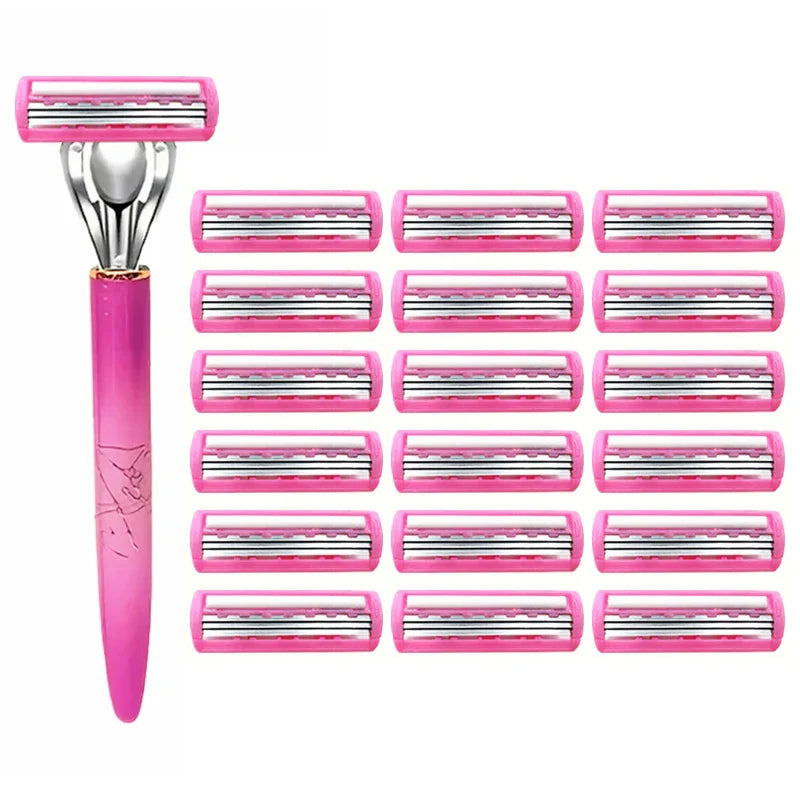 Women’s Safety Razor Blade Set – 4/12PCS 3-Layer Stainless Steel Replacement Heads for Bikini & Hair Removal