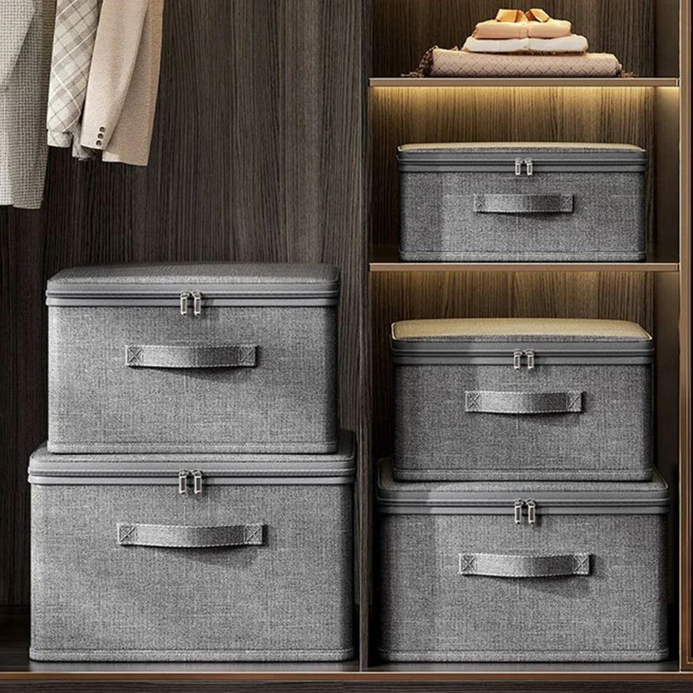 Portable Folding Storage Box with Zipper and Lock - Soft Cover Clothes Organizer