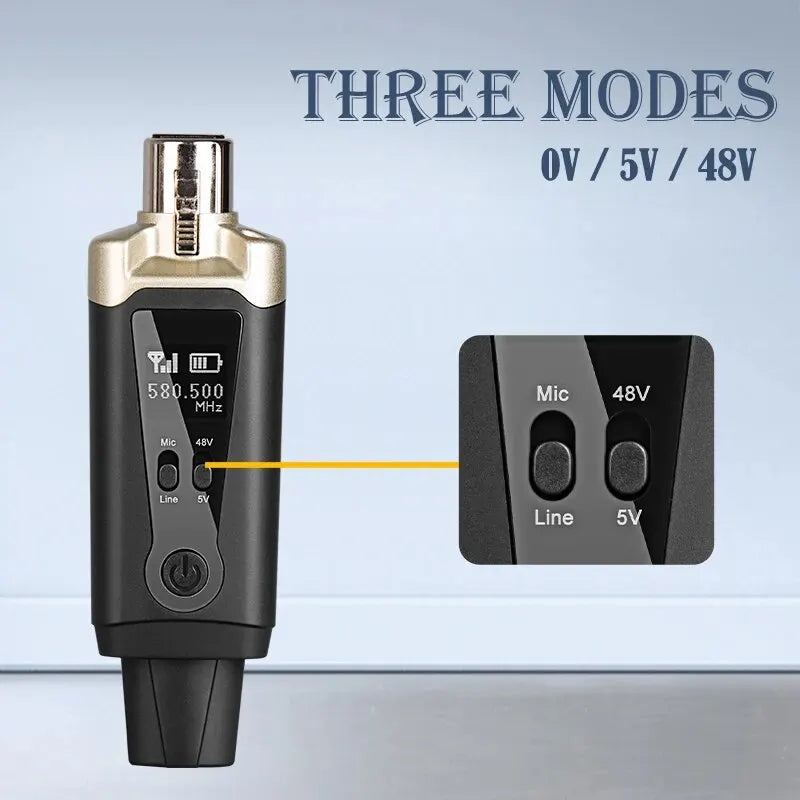 Wireless Microphone System with XLR Converter Adapter – UHF Automatic Transmitter for Condenser & Dynamic Mics