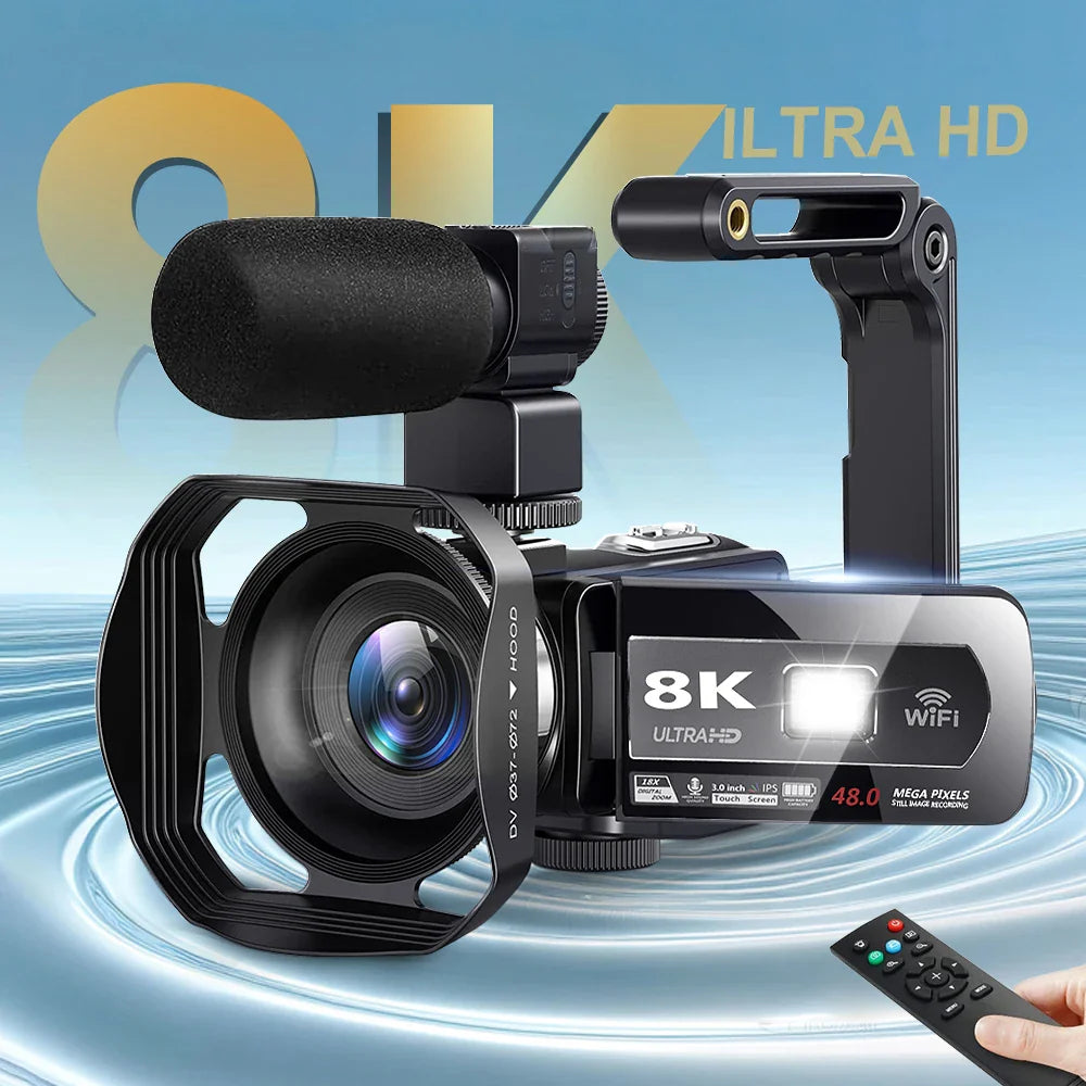 8K Digital Video Camera – 64MP Professional Recorder with 18X Digital Zoom, 3-Inch LCD Touch Screen Camcorder