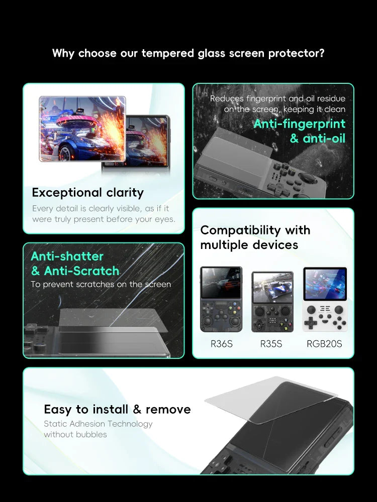 DATA FROG R36S Tempered Glass Screen Protector - Original Cover Film for 3.5-Inch RGB20S and R35S Game Player