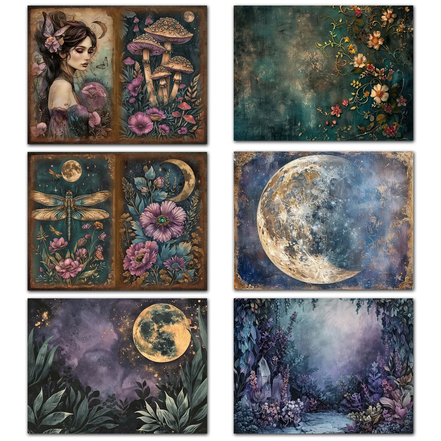 52 Piece Gothic Midnight Garden Scrapbook Set - Background Paper Pads & Stickers for Crafts, Holidays & Parties
