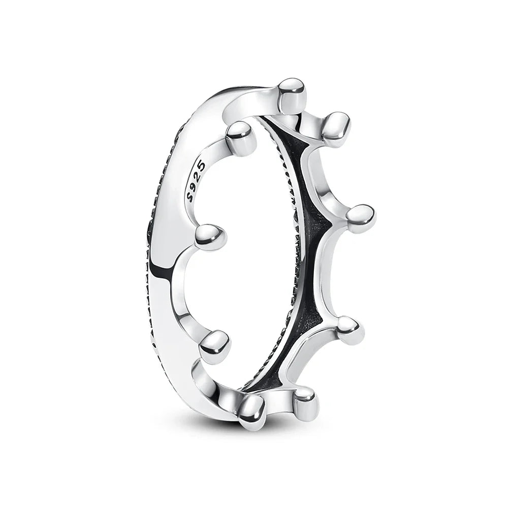 925 Sterling Silver Women’s Ring – Crown, Heart & Wishbone Design with Crystal, Rose Gold Engagement & Wedding Jewelry