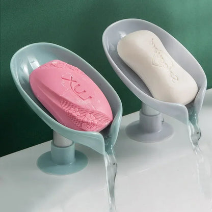 Leaf Shape Soap Holder: Drain Soap Box with Suction Cup Tray - Shower Sponge Container for Kitchen & Bathroom Accessories