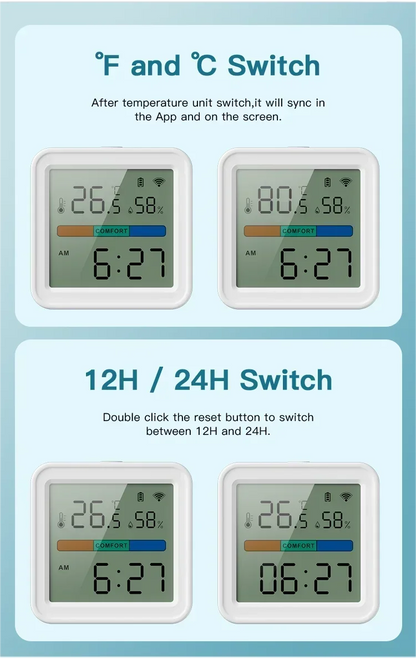 Tuya WiFi Temperature & Humidity Sensor — Smart Life Backlight Hygrometer Thermometer, Compatible with Alexa & Google Home