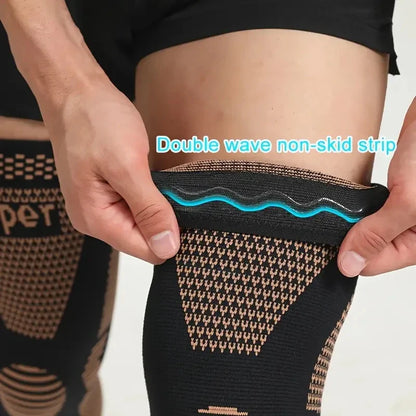 Copper Compression Knee Sleeves – Stretchable Breathable Knee Brace Support for Full Leg Stability, Pain Relief & Sports Recovery Knit Fabric