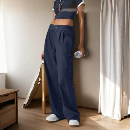 Women’s Summer High Waist Trousers & Cotton O-Neck Yoga Tank Top Set – Casual Loose Wide Leg Gym Sportswear