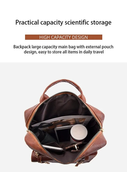 Vintage Women's Leather Backpack - Large Capacity, Daily Commute and Travel Bag, Perfect for Shopping