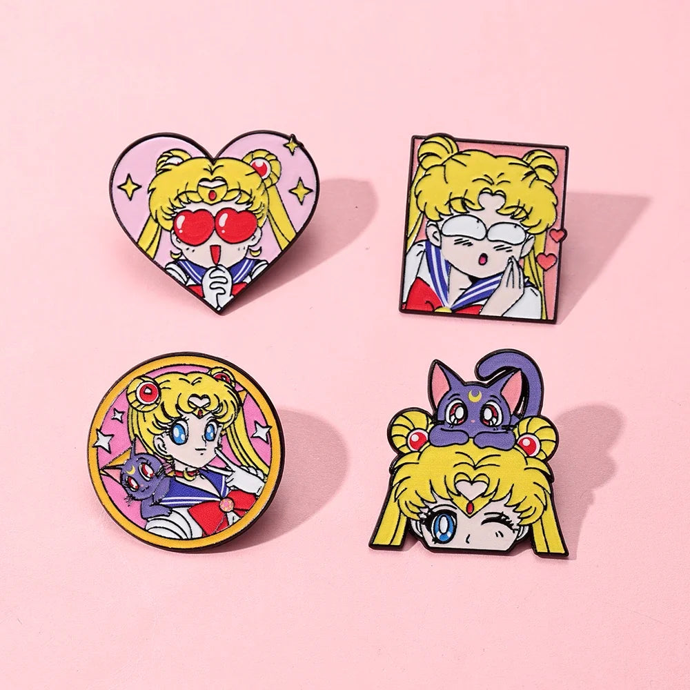 Sailor Moon Heart Enamel Pins - Cartoon Metal Brooch Badges for Backpacks & Clothing