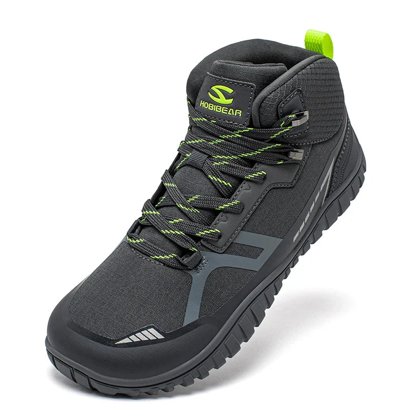 HOBIBEAR Mid-Top Barefoot Hiking Shoes – Unisex Wide Toe Lace-Up Non-Slip Trail Running Boots