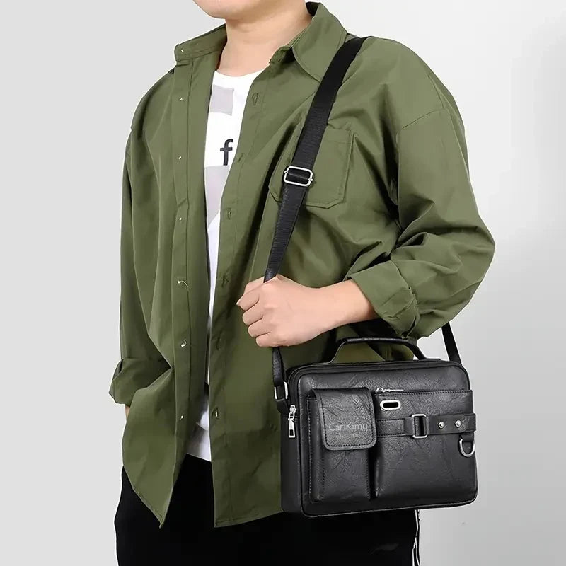 Men's PU Business Shoulder Bag - Multi Pocket Crossbody Messenger Bag for Travel, Work & Business Trips