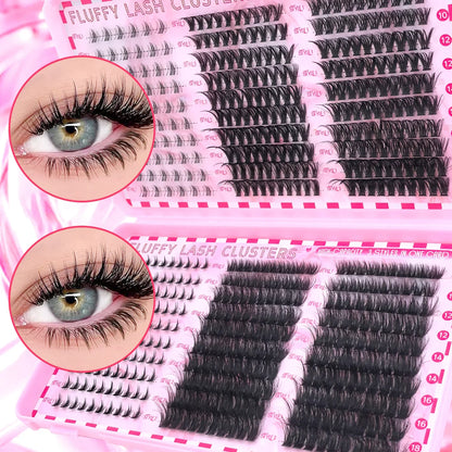 Top & Bottom Lash Extension Kit – 250/740 Cluster Fluffy Volume Mix Lengths DIY Eyelash Set for Bold Bombshell & Natural Lash Looks