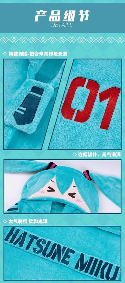 Kawaii Hatsune Itabag Multi-Functional Hooded Air Conditioning Blanket – Soft & Warm Miku Flannel Siesta Shawl Gift
