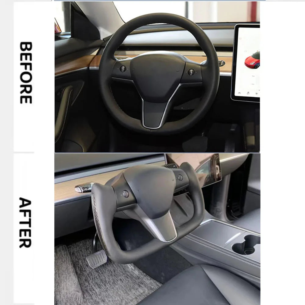 350mm Heated Yoke Steering Wheel – Custom NAPPA Leather Accessory for Tesla Model 3/Y (2018–2024)