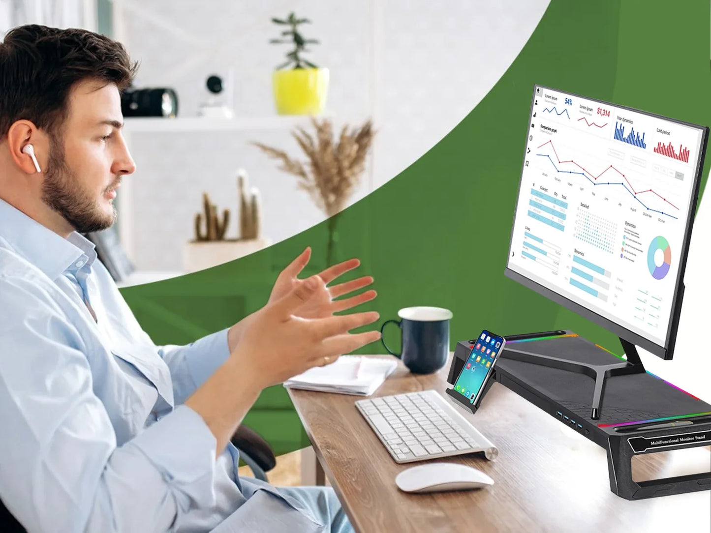 Hot Sell Aluminum PC Monitor Stand with 4 USB Ports & Keyboard Storage – Laptop Stand with USB 3.0 Fast Charging