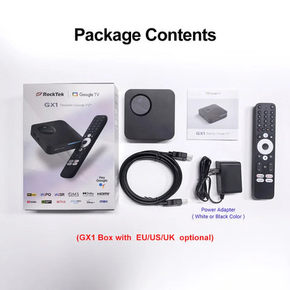 RockTek GX1 UHD Google TV Box — Android TV, 4GB RAM 32GB Storage, Netflix Certified, Dolby Atmos, WiFi6 & BT5.2