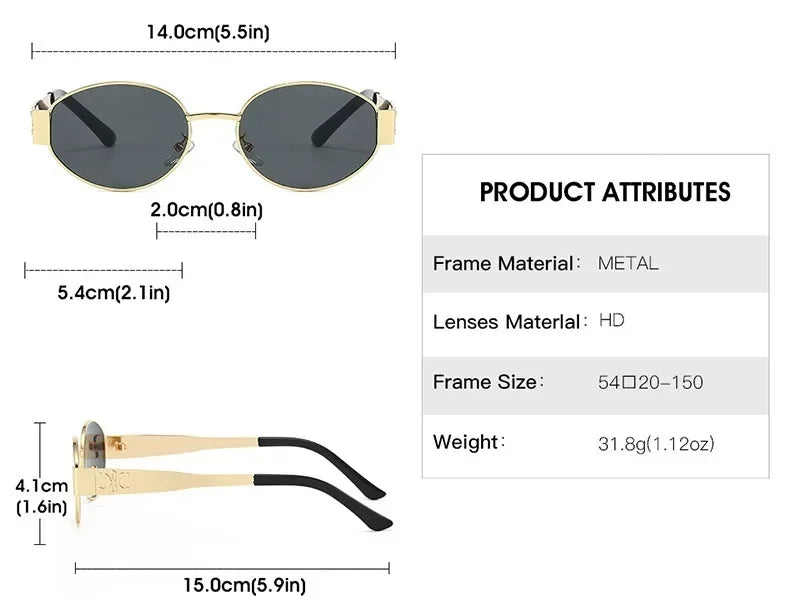 Luxury Metal Brand Sunglasses for Men & Women – Unisex Designer Oval Fashion Eyewear UV400 Shades