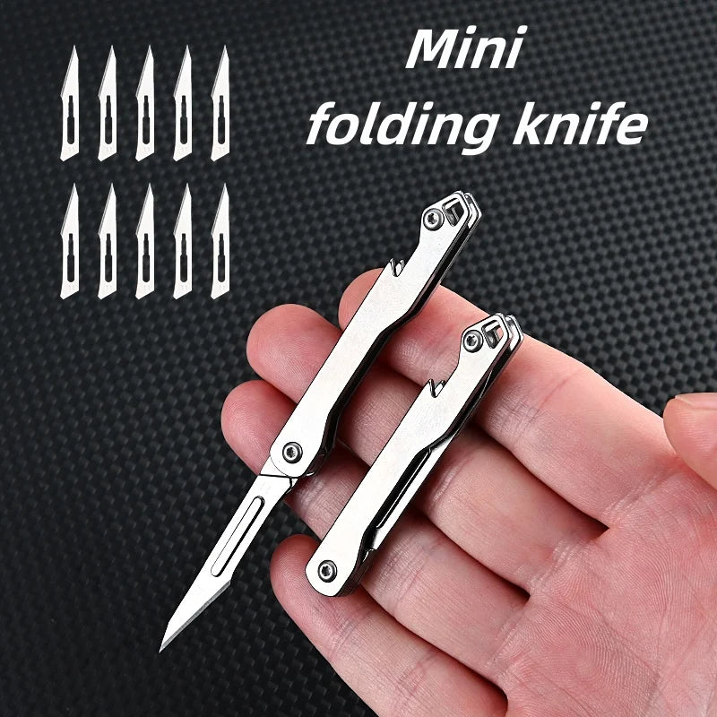 Stainless Steel Folding Utility Knife | Interchangeable Blade, Beer Opener and Self-Defense Tool | Camping and Outdoor Express Box Cutter
