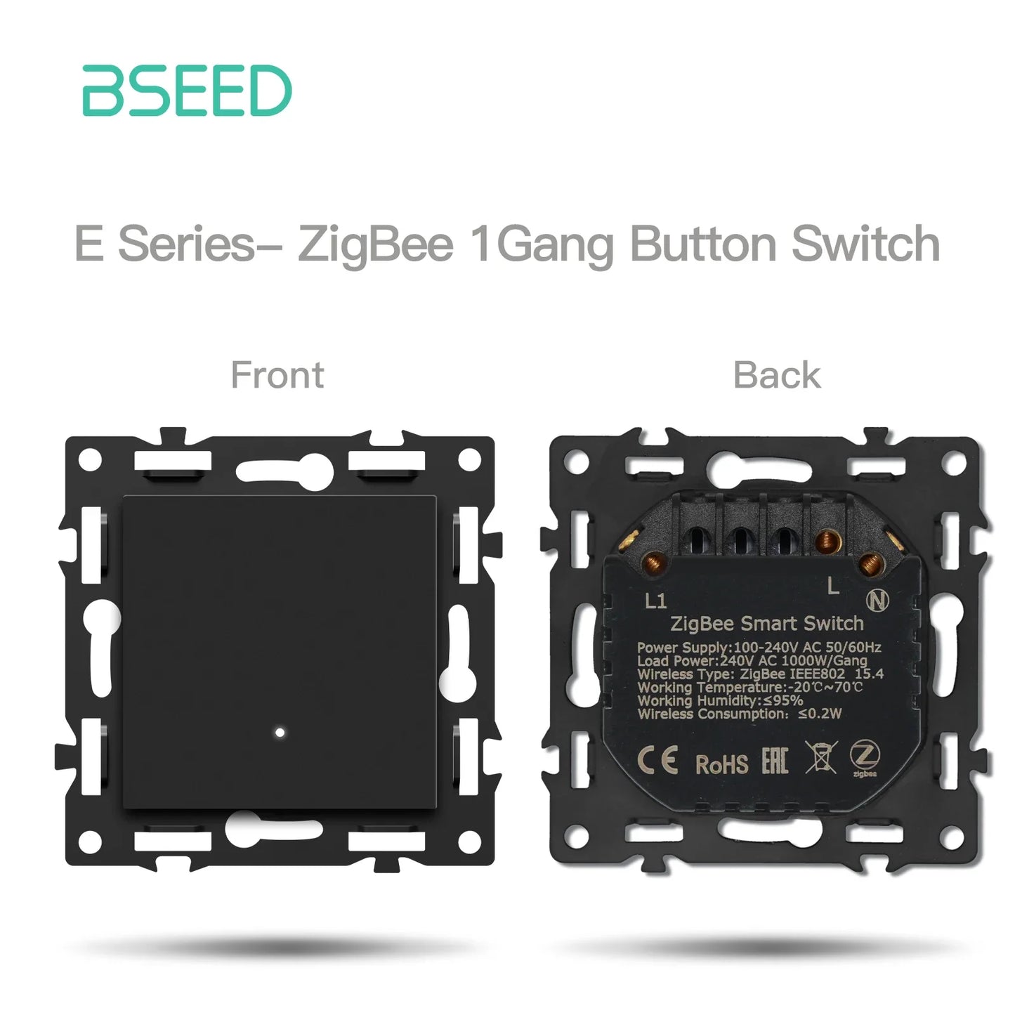 BSEED Zigbee Smart Wall Switch Parts – EU Power Outlet & Glass Frame DIY Combo