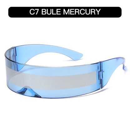 Y2K Future Warrior Rimless Sunglasses – One Piece Lens Cyber Punk Wrap Around Sun Glasses for Men & Women, Hip Hop Party Style