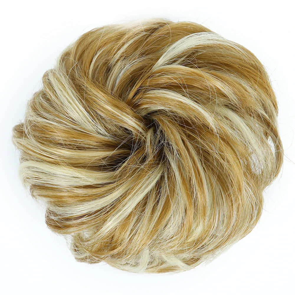 Azqueen Synthetic Messy Bun Chignon – Gray Brown Hair Bun Pad with Elastic Rope & Rubber Band Hair Extensions