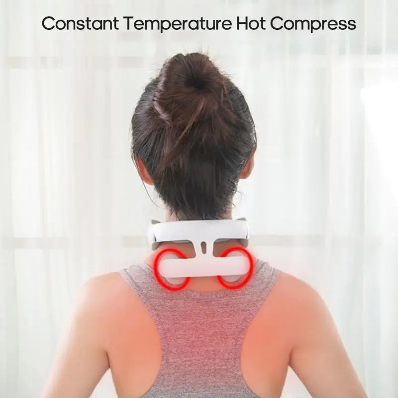 4-Head Cervical Massager - USB Charging Neck Massager with Strength Adjustment, Intelligent Voice Control, Heating Function in White