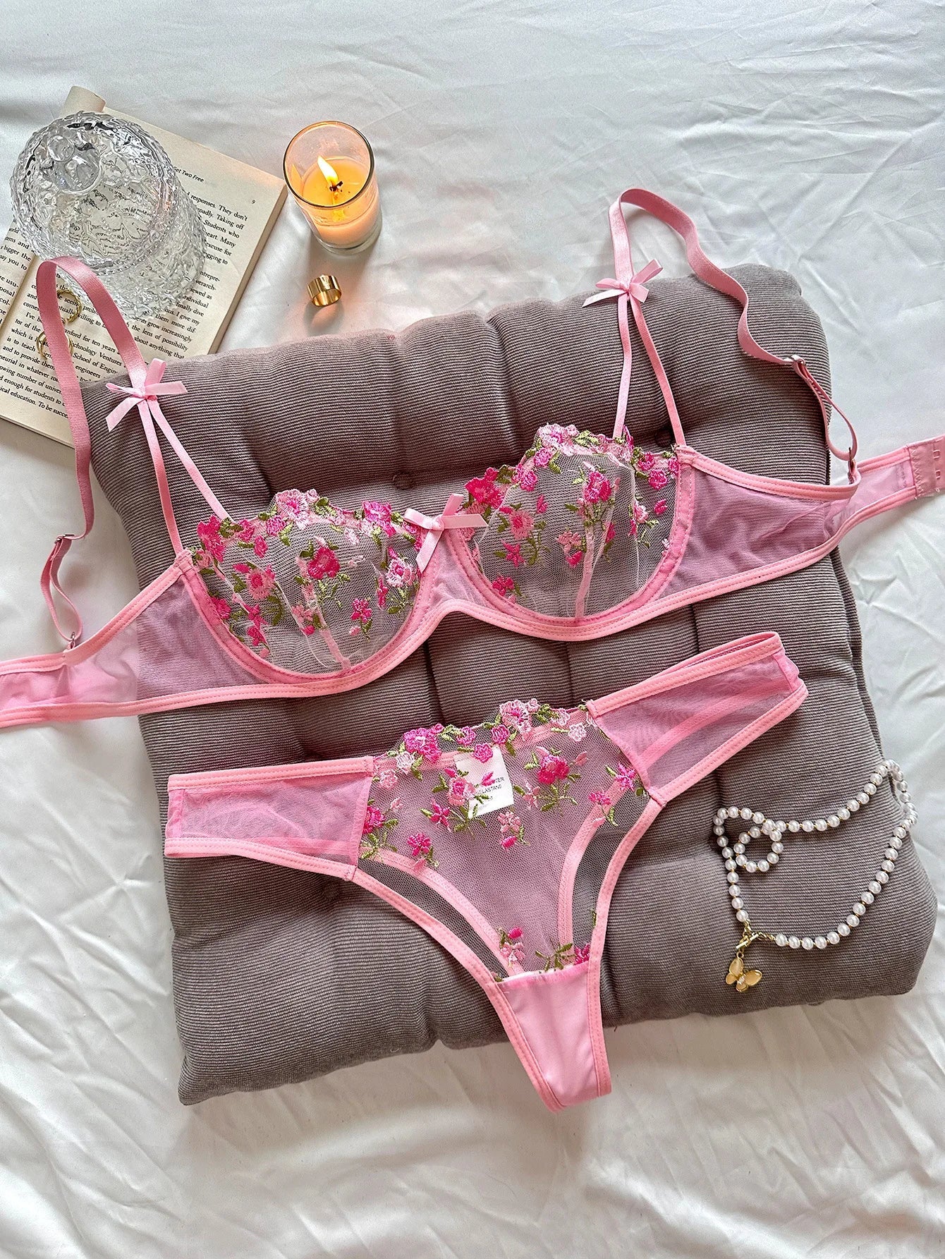 Sexy Lace Floral Lingerie Set for Women — Transparent Bra & Underwear Party Set, Sizes S-XL